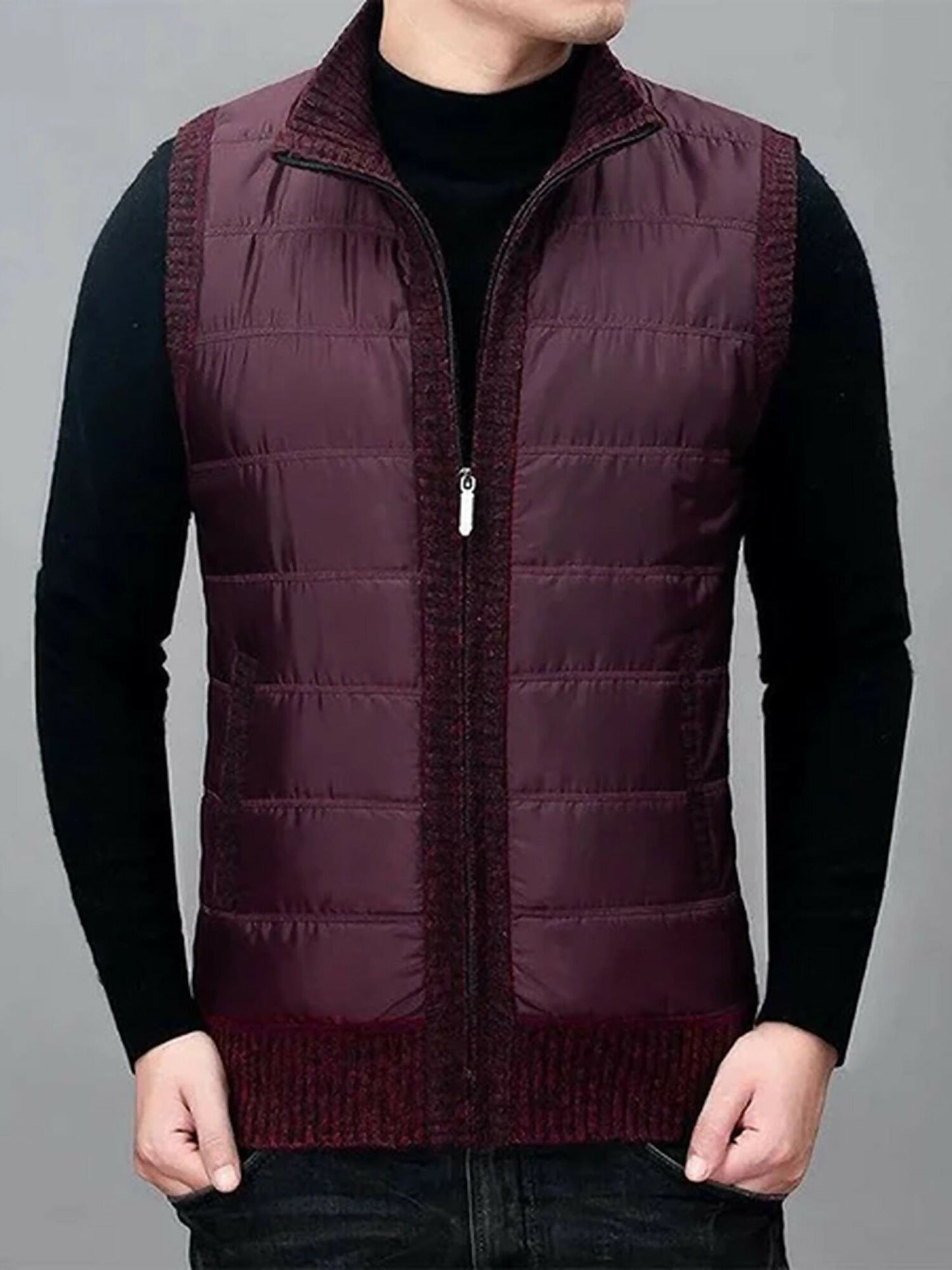 Maroon, Grey Funky' s Plain Puffer Woolen Gillet-14213