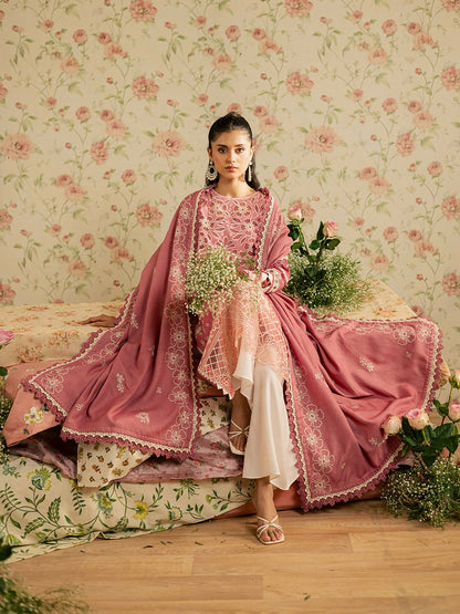Mahnur Kaia Slub Linen Embroidered Stitched 3-Piece Suit-K- 13