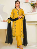 HU Studios Marjaan Collection Embroidered Stitched 3-Piece Suit-Daffodils Delight