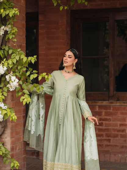 Panache Apparel Chambray Katan Embroidered Stitched 2-Piece Suit-Surmayi