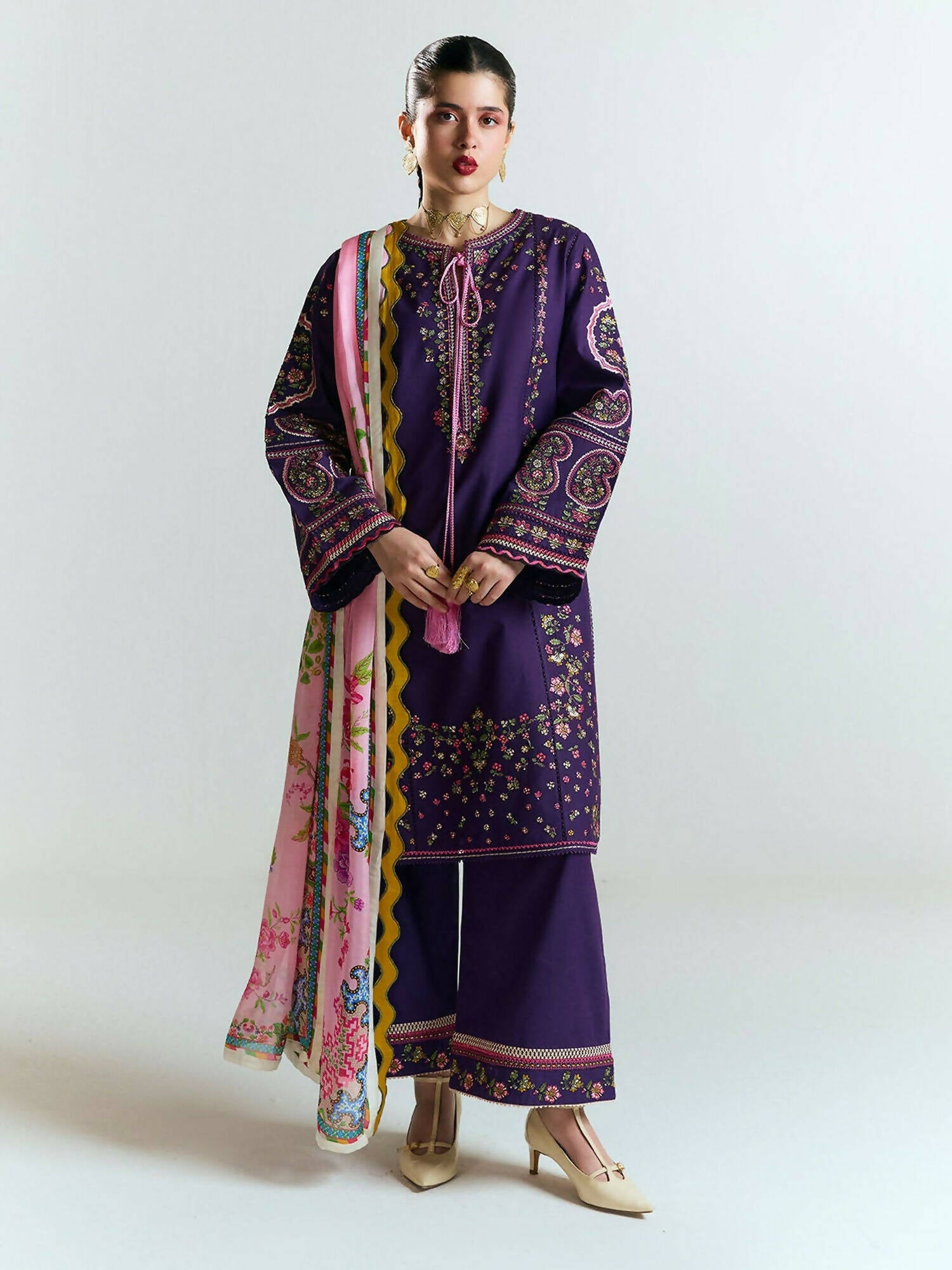 Jugnu by Hussain Rehar SS'25 Edit II Cotton Embroidered Unstitched 3-Piece Suit-SAGAR