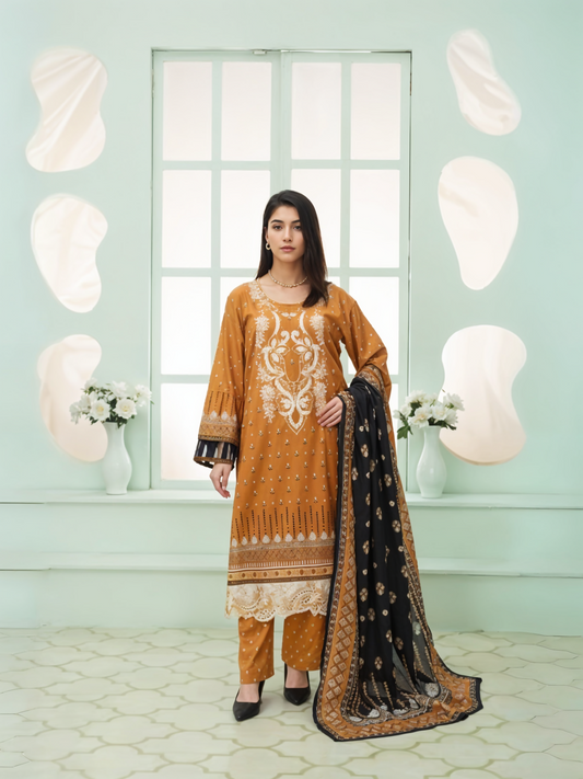 Mustard Masoori Summer Lawn 3-Piece Stitched - 01