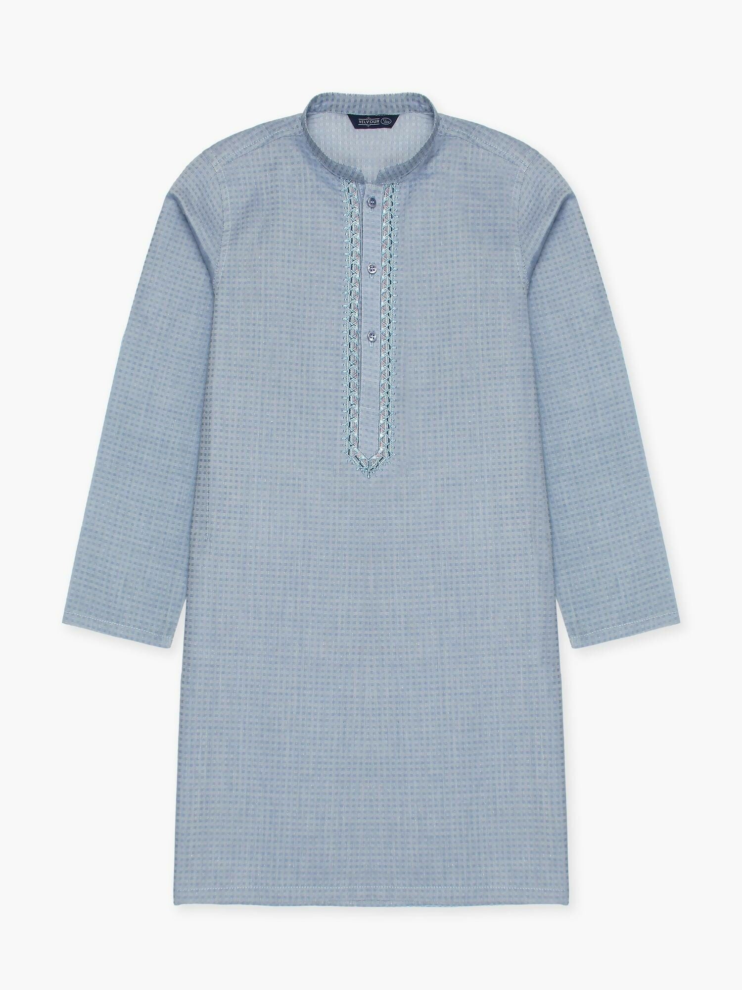 Sky Blue Velvour Boys Embroidered Kurta Set-VB198-A