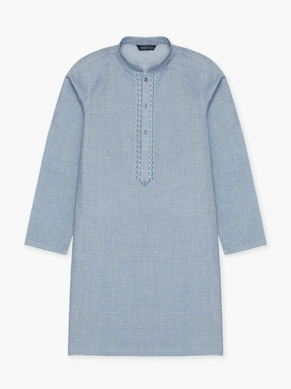 Sky Blue Velvour Boys Embroidered Kurta Set-VB198-A