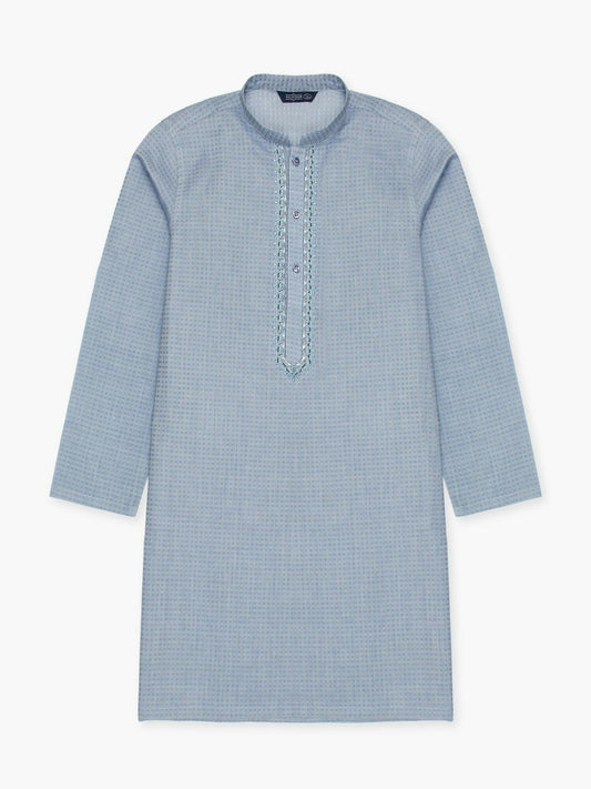 Sky Blue Velvour Boys Embroidered Kurta Set-VB198-A