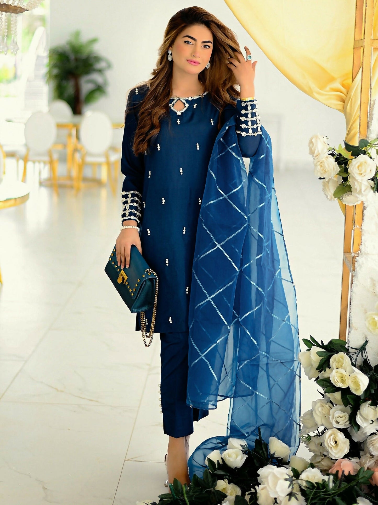 Allure By IH Katan Silk Embellished Stitched 3-Piece Suit-Stardust