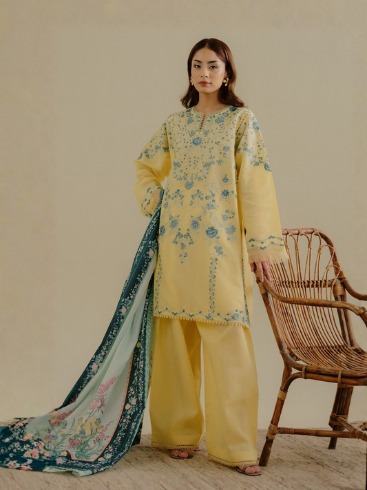 COCO by Zara Shahjahan Lawn'25 Embroidered Unstitched-3-Piece Suit-Velin-7B