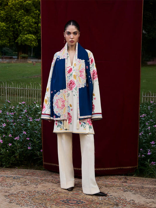 Jugnu By Hussain Rehar AW 25 - Edit I Karandi Embroidered Scarf-Gulnar