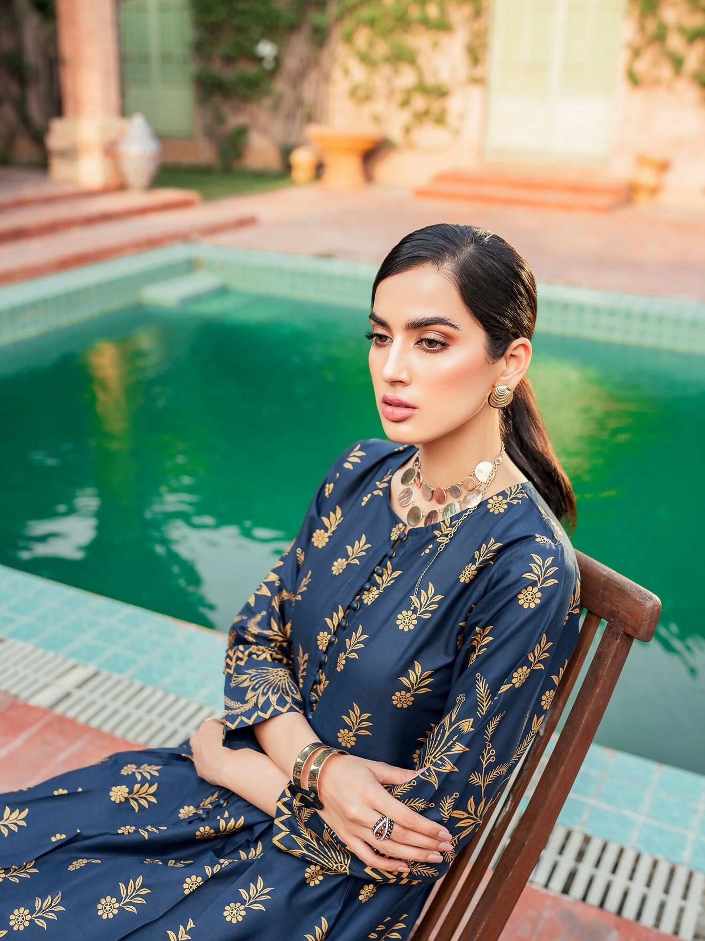 Panache Apparel Floral Fusion Cotton Lawn Printed Stitched Suit-Ice