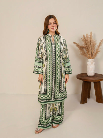 Stylish Collection Velvet Vogue Printed Co-Ord Set-Green Mint