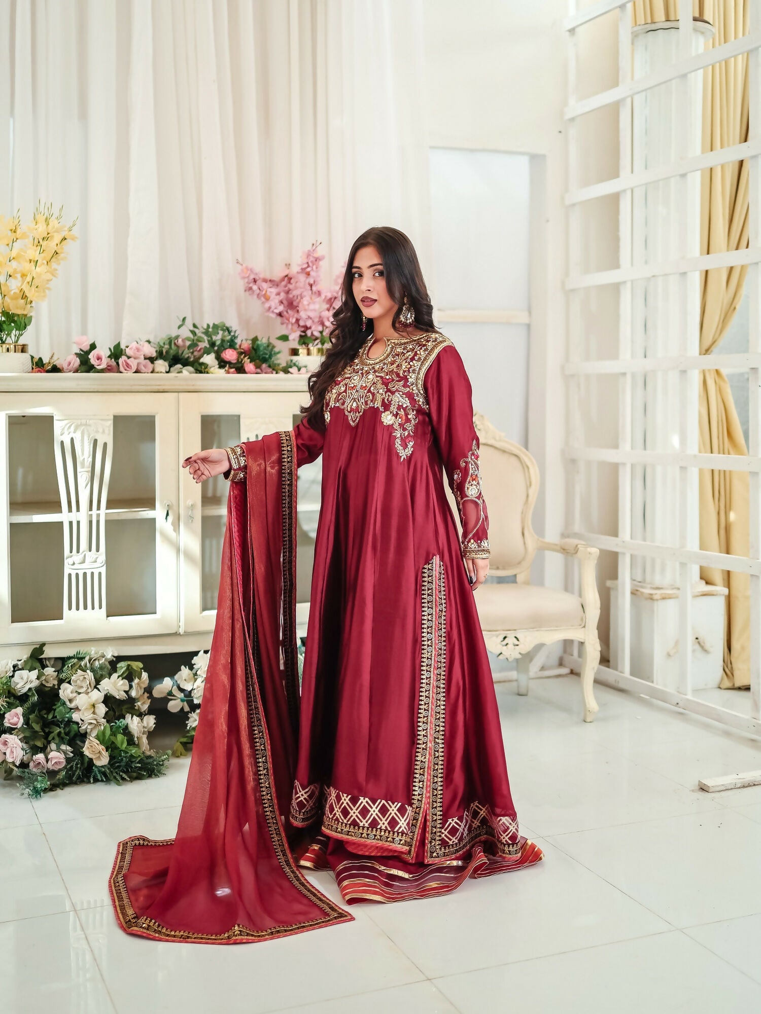 Farooq Hameed Studio Wedding Festive'25 Pure Glass Silk Embroidered Stitched 3-Piece Suit-Zelea