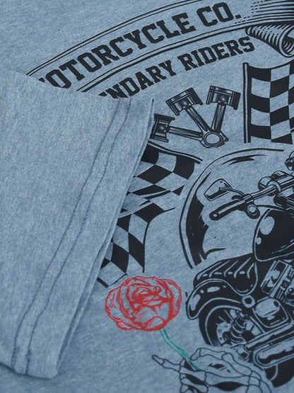Jupiter Oversized Off Shoulder Bike Rider Print Tee Shirt-13599