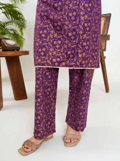 Stylish Collection Enchant Pret Linen Printed Co-Ord Set-Leaf Purple