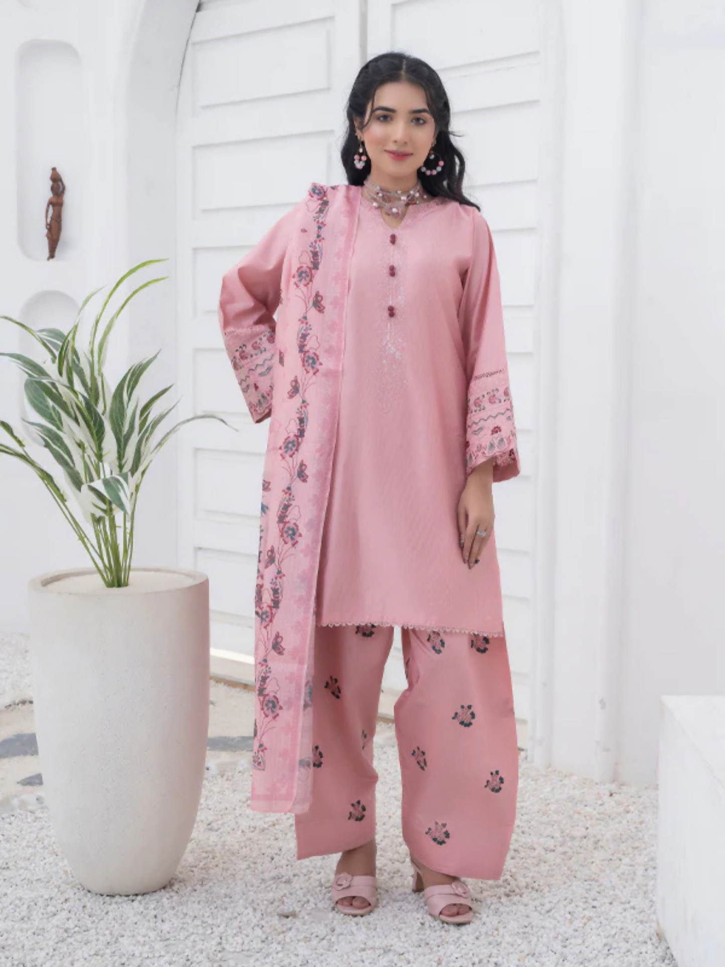 MH Cloth House Khaadi Net Embroidered Stitched 3-Piece Suit-Lameen