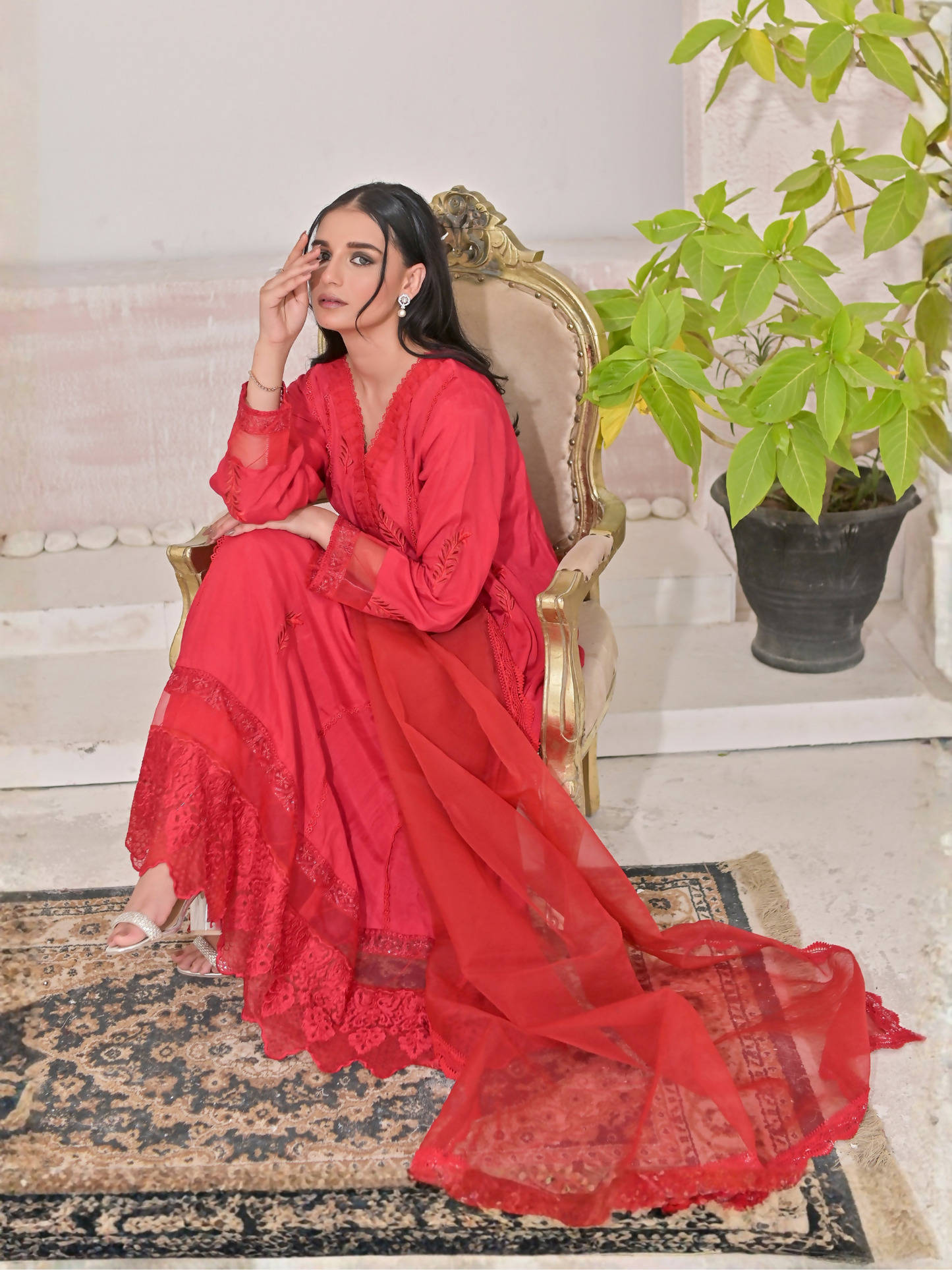 Ruby's Couture Shireen Raw Silk Embroidered Stitched 3-Piece Suit-Nelufar