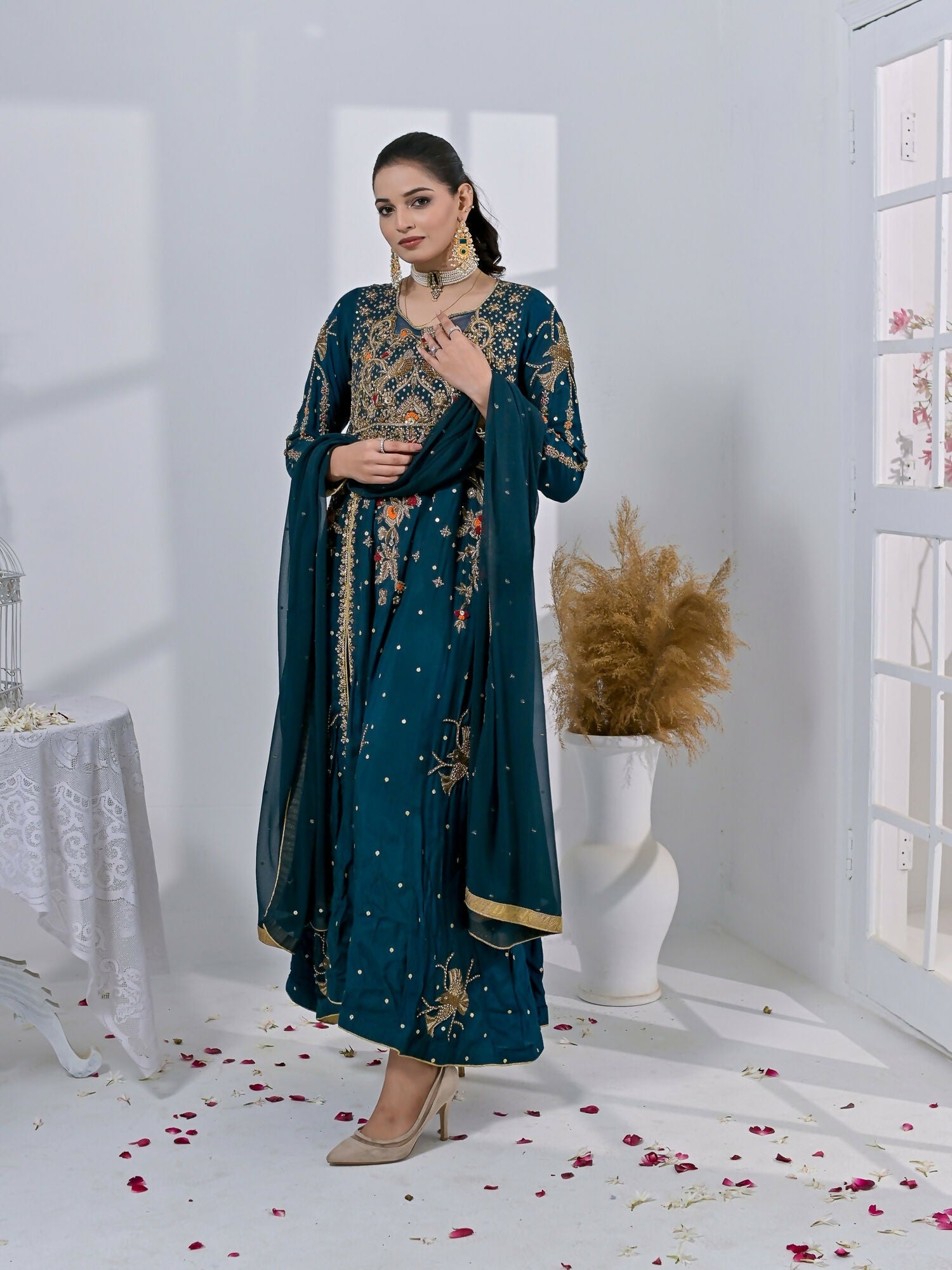 Ruby's Couture Chamak Dhamak Sheesha Silk Embellished Stitched 3-Piece Suit-Delisha