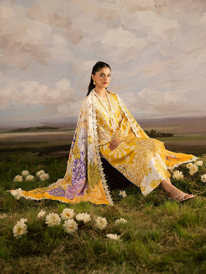 Mahnur Kaia Slub Linen Embroidered Stitched 3-Piece Suit-K- 03