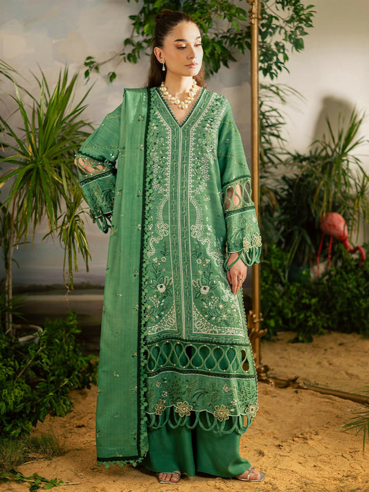 Mahnur Kaia Slub Linen Embroidered Stitched 3-Piece Suit-K- 05