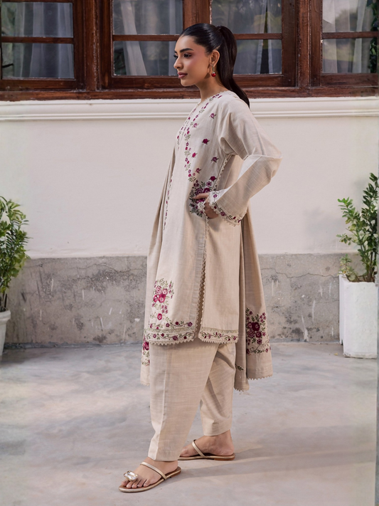 Mannat Clothing Laila Winter Pret '25 Karandi Embroidered Stitched Suit-Pine