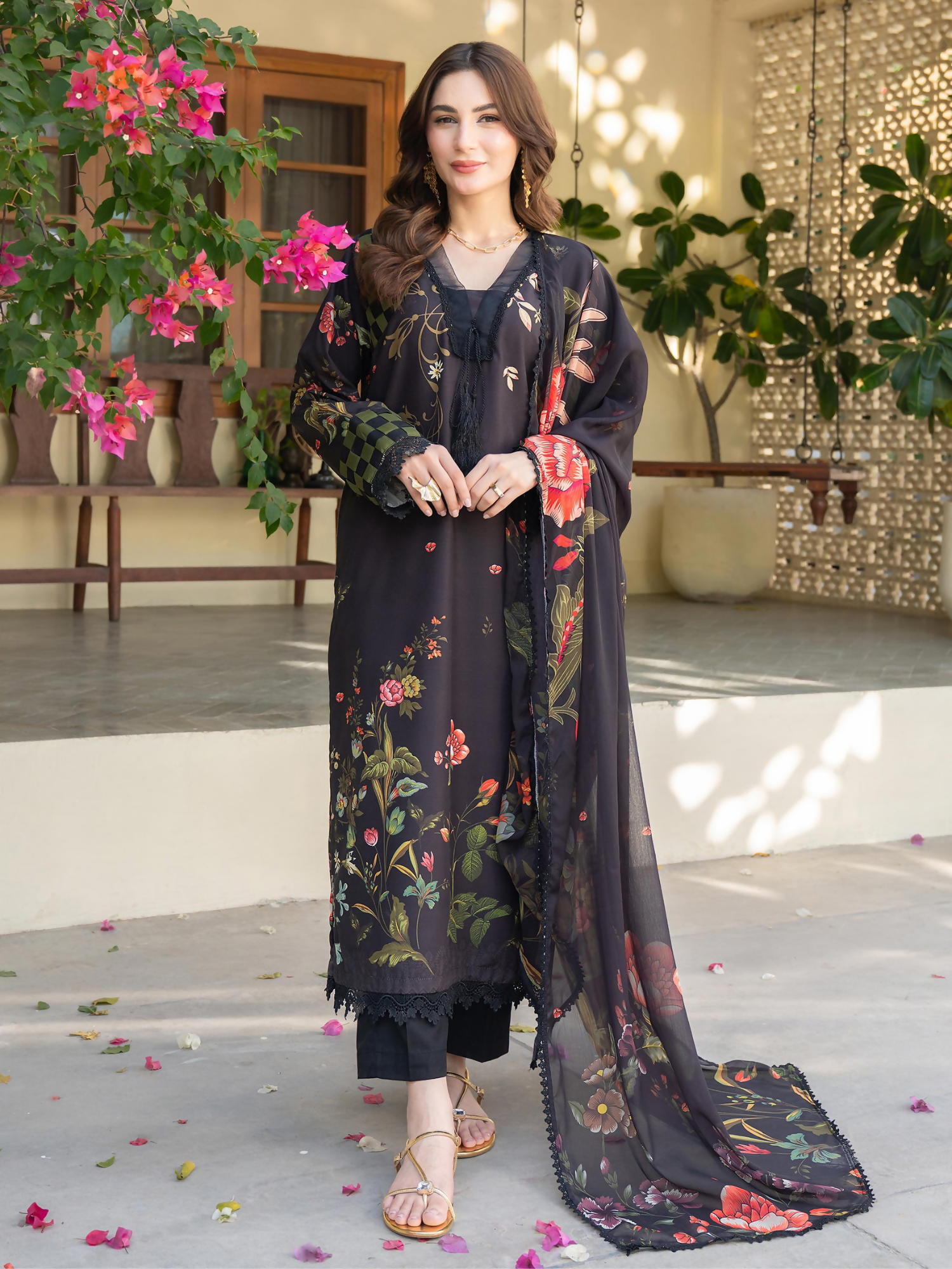 Panache Apparel Mah-e-Noor Raw Silk Printed Stitched Suit-Orya