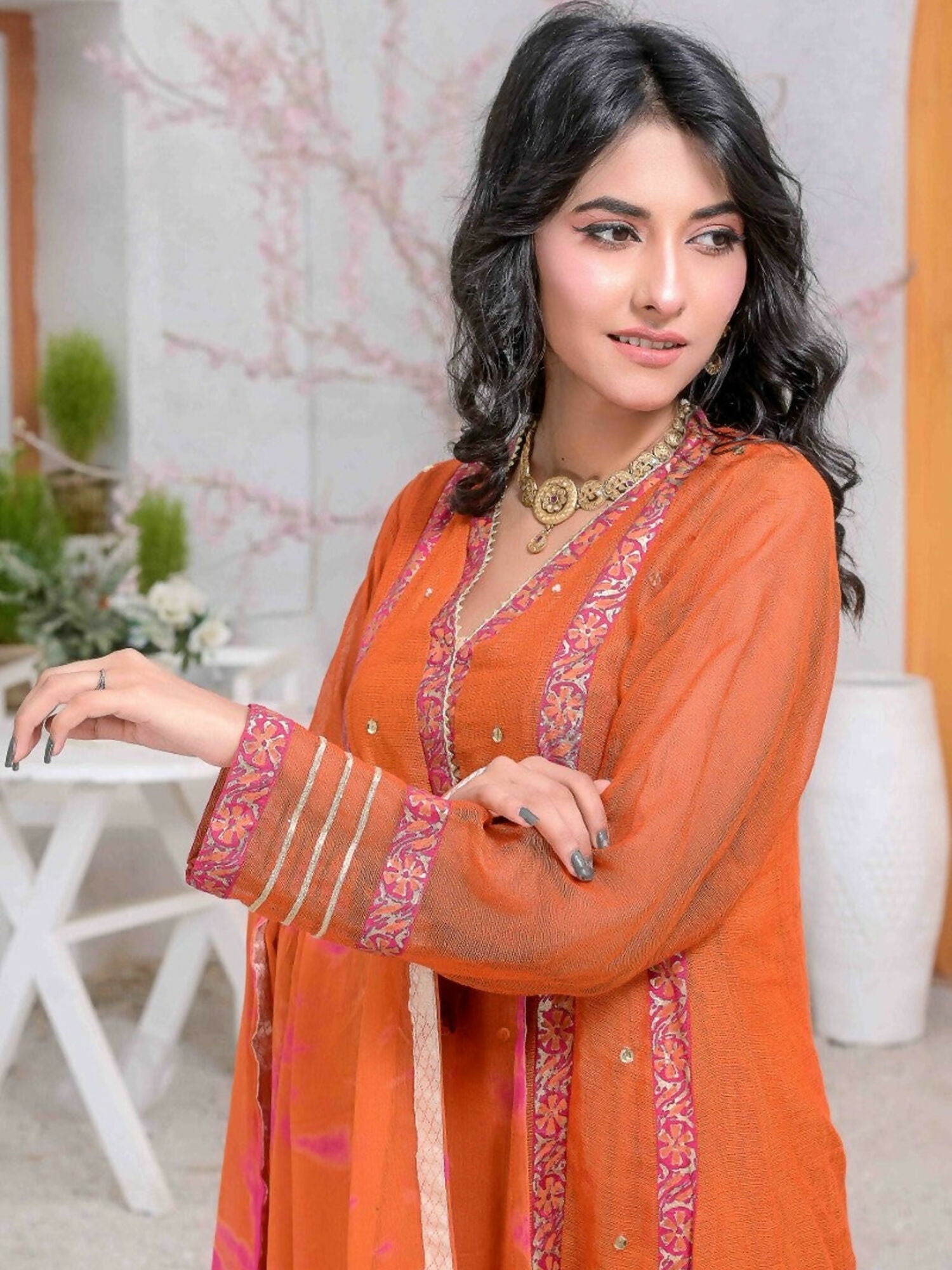 Ruby's Couture Ashiyana Khadi Net Embellished Pishwas-Bahara