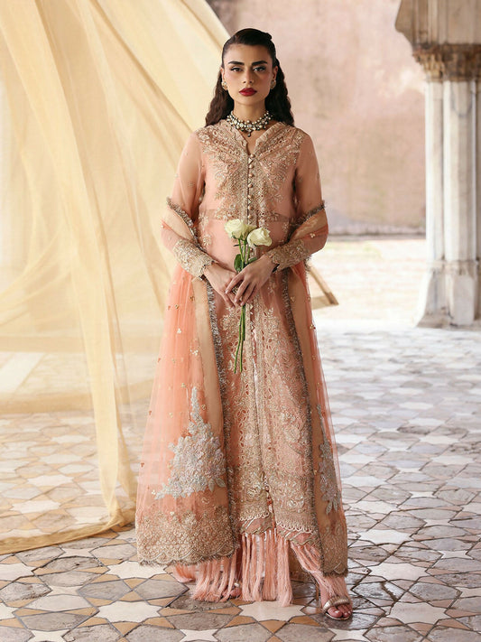 Peach Parishay Jahanara Luxury (Formals) Organza Embroidered Unstitched 3-Peice Suit-JRA - 01