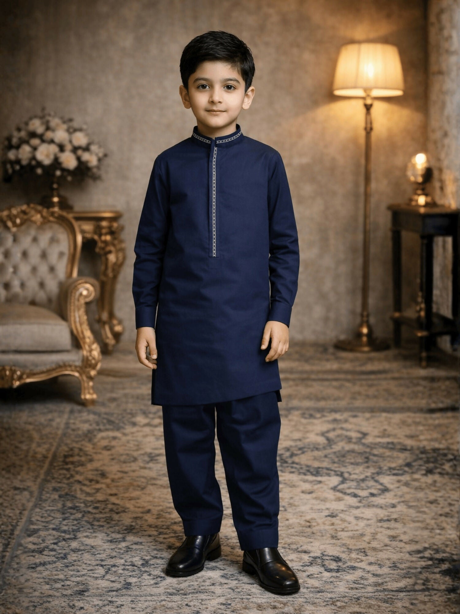 Velvour Boys Cotton Embroidered Stitched Shalwar Kameez-VB214-A