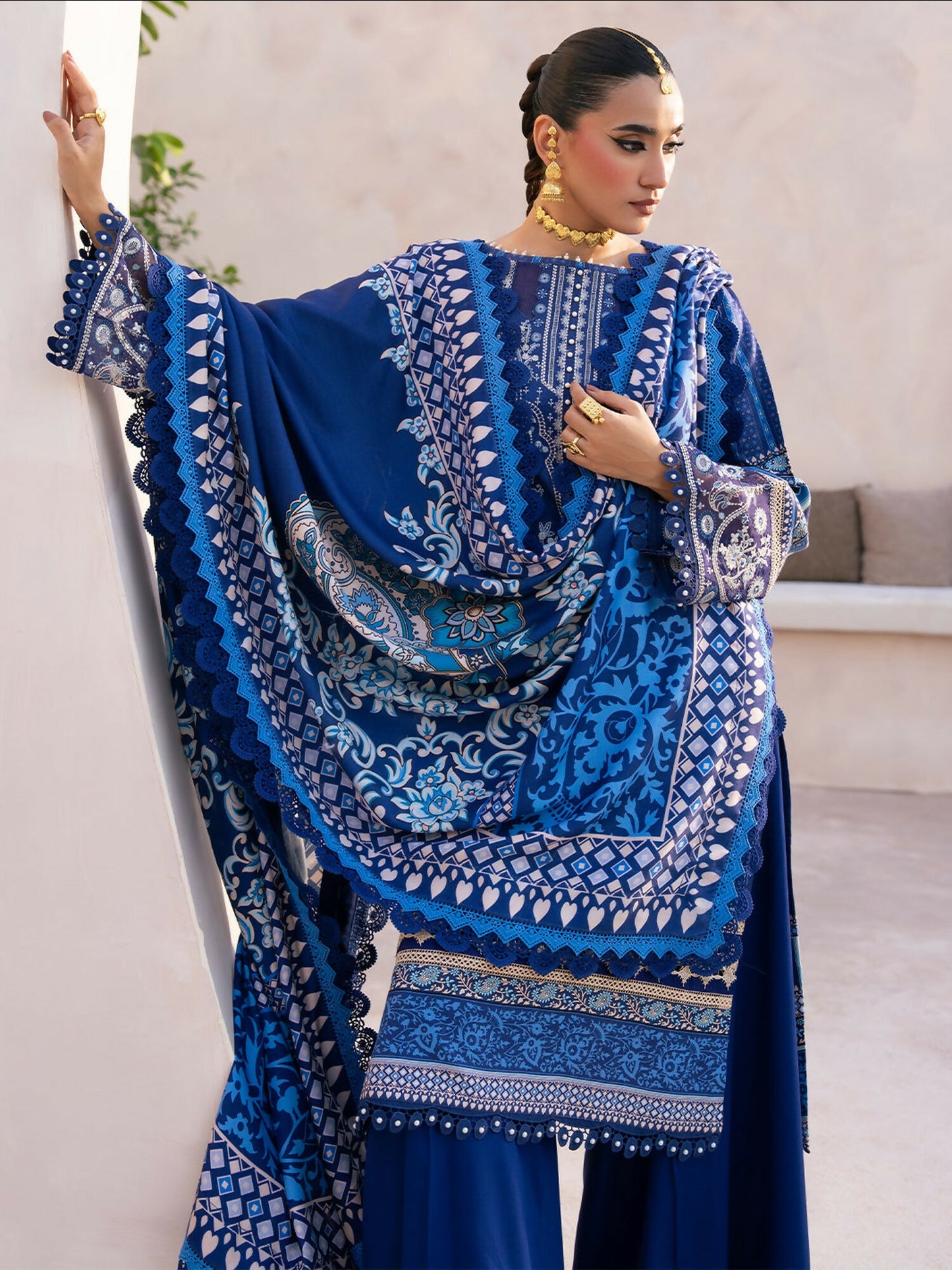 Binilyas Kotrai Embroidered Unstitched 3-Piece Suit-796 - B