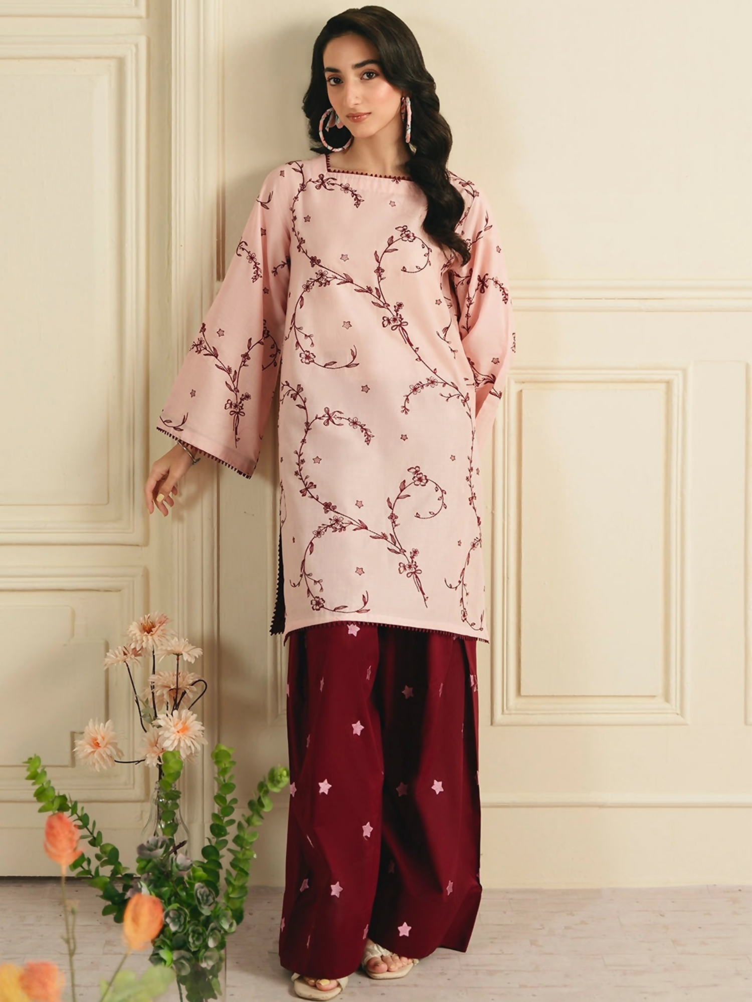 Mannat Clothing Boho Summer'26 Cotton Embroidered Stitched Suit-Soft Vine