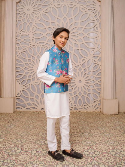 Kidoz Kloset Rang Rasiya Wash and Wear Kurta Pajama-Aqua Rose-Boy