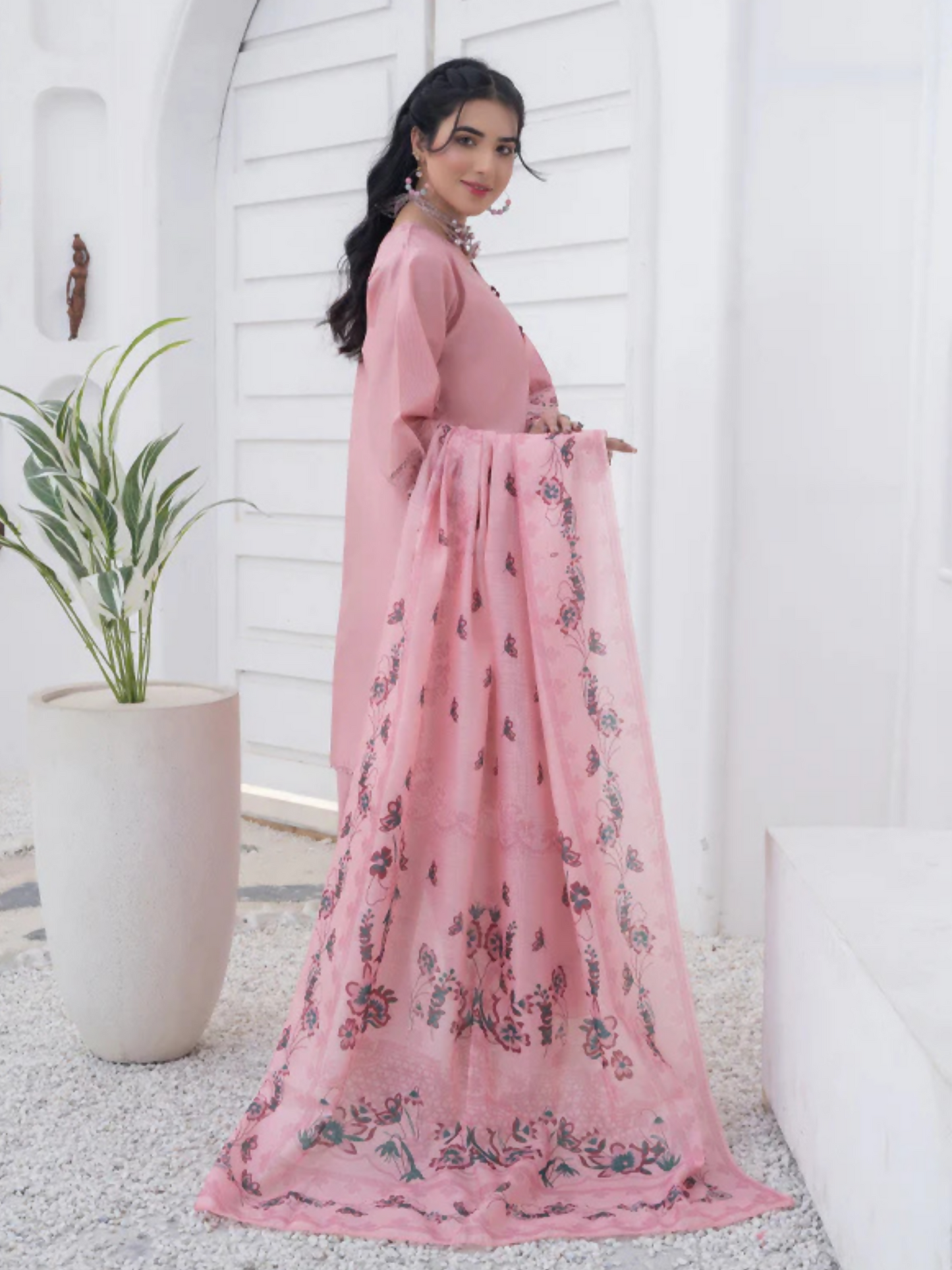 MH Cloth House Khaadi Net Embroidered Stitched 3-Piece Suit-Lameen