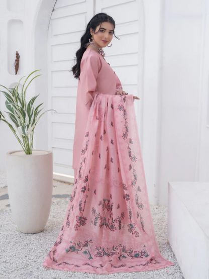 MH Cloth House Khaadi Net Embroidered Stitched 3-Piece Suit-Lameen