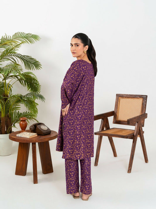 Stylish Collection Enchant Pret Linen Printed Co-Ord Set-Leaf Purple