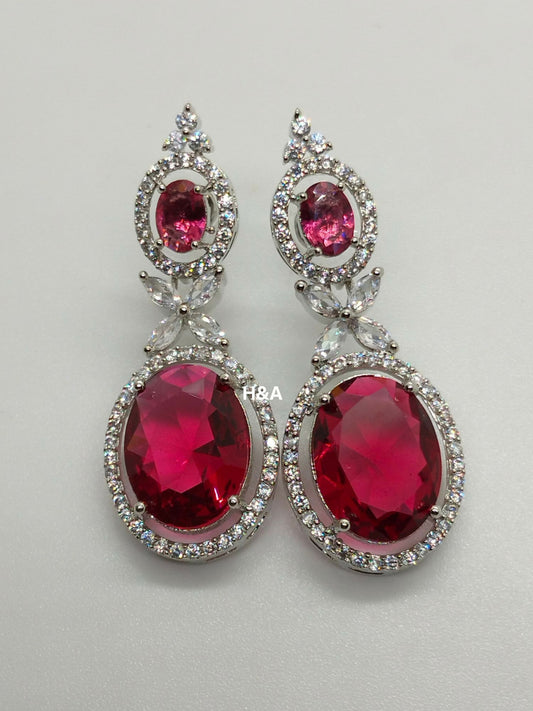H&A Jewellery one carat semi-precious stone earrings with American diamonds in an elegant design.