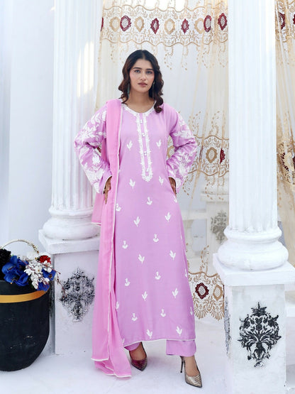 RB Pret & Couture Linen Embroidered Stitched 3-Piece Suit-03