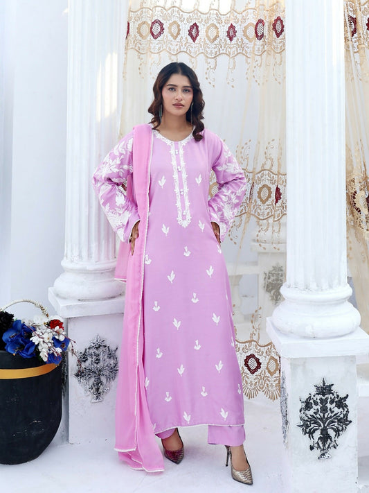 RB Pret & Couture Linen Embroidered Stitched 3-Piece Suit-03