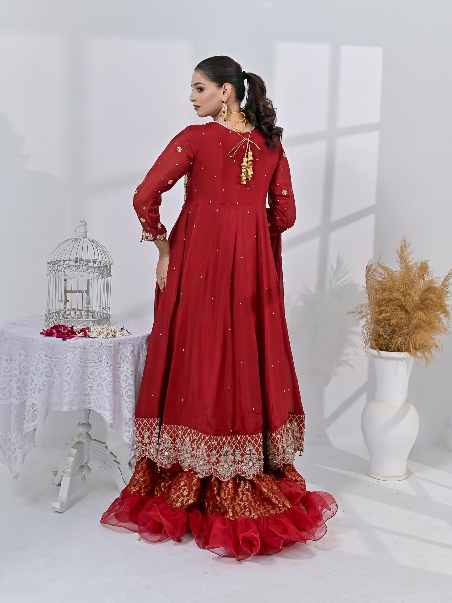 Ruby's Couture Chamak Dhamak Silk Embroidered Lehenga-Rung Reza