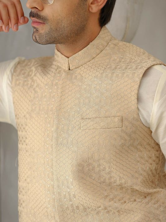 Gem Garments Afsanah Jacquard Embroidered Waistcoat-Munsaf