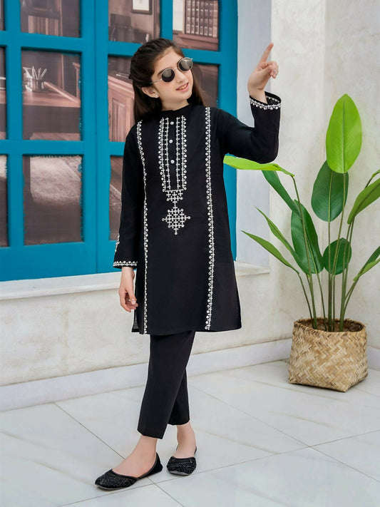 Velvour Girls Cotton Embroidered Stitched 2-Piece Suit-VG103-C