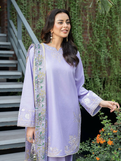 Panache Apparel Solid Story Cotton Lawn Embroidered Stitched Suit-Solene