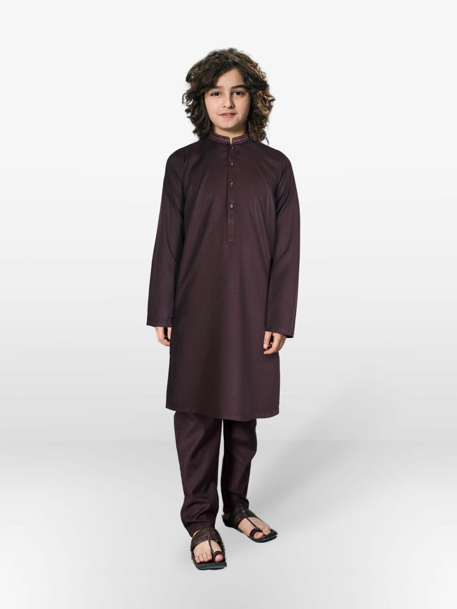 Marooon Velvour Boys Embroidred Shalwar Kameez-VB172-C