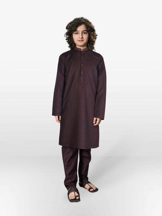 Marooon Velvour Boys Embroidred Shalwar Kameez-VB172-C