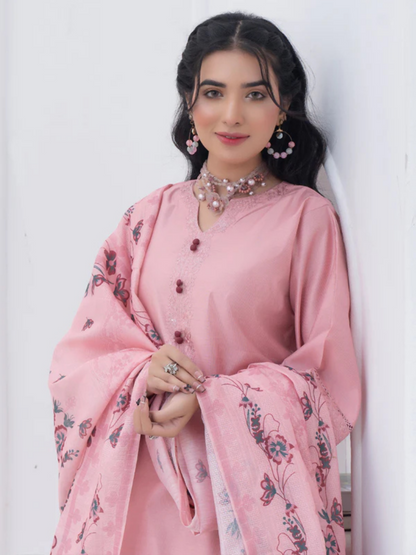 MH Cloth House Khaadi Net Embroidered Stitched 3-Piece Suit-Lameen