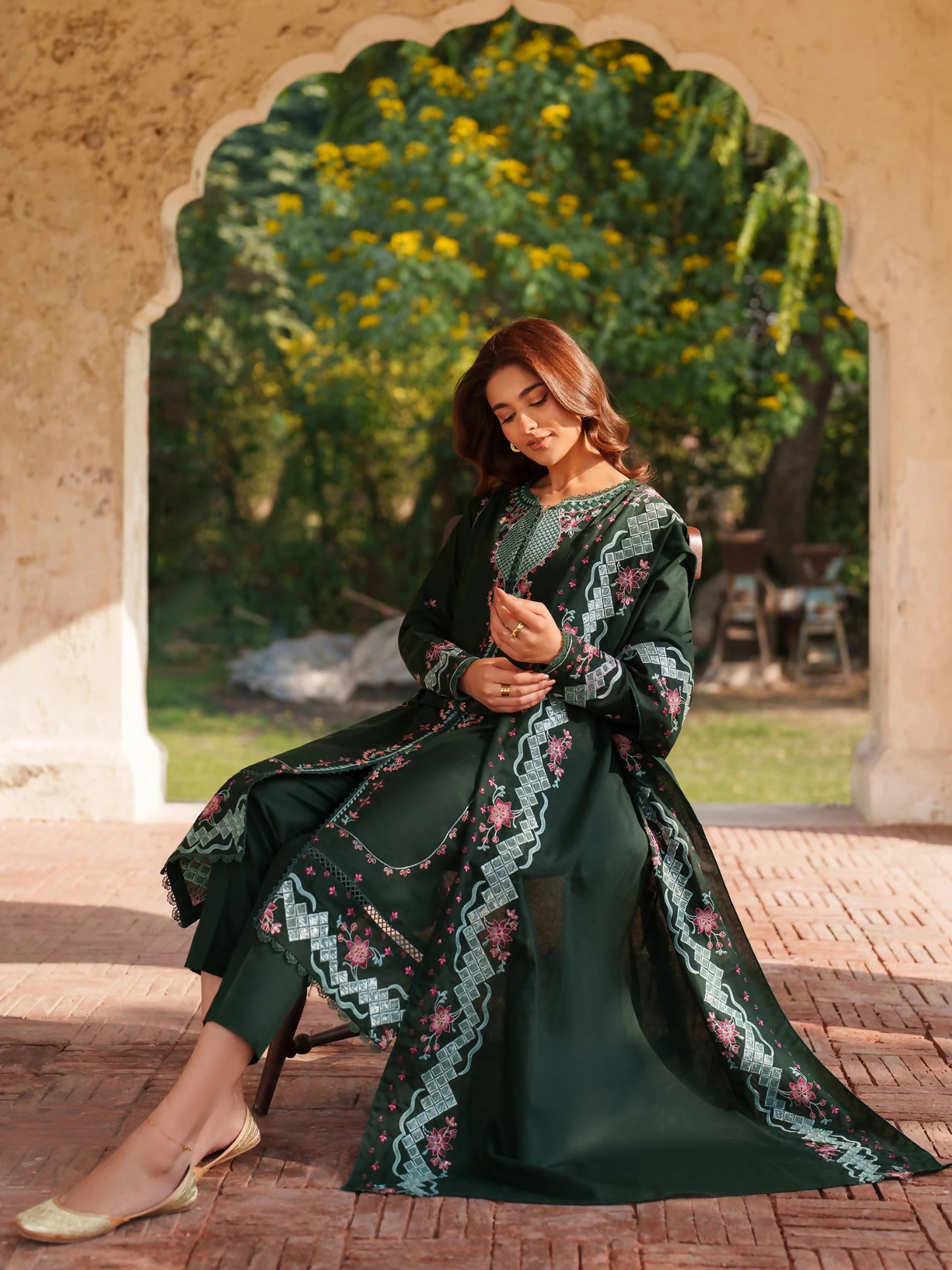 Panache Apparel Khaddar Embroidered Stitched Suit-Aylin-Green