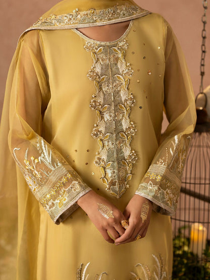 Shurooq Geet Organza Embroidered Stitched 3-Piece Suit-Jhoomar