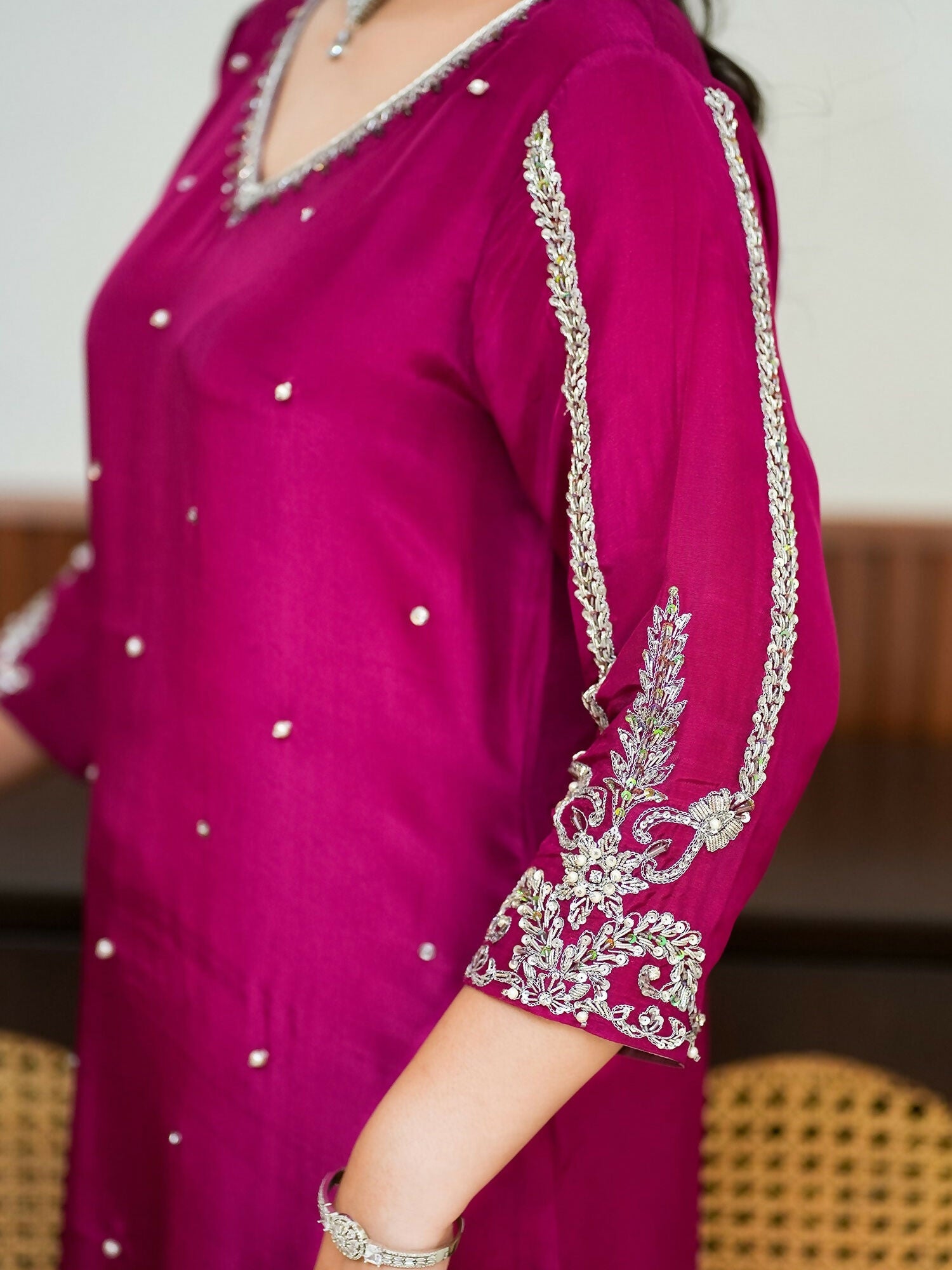 Allure By IH Fashion Calling Raw Silk Embellished Stitched 3-Piece Suit-Paisley