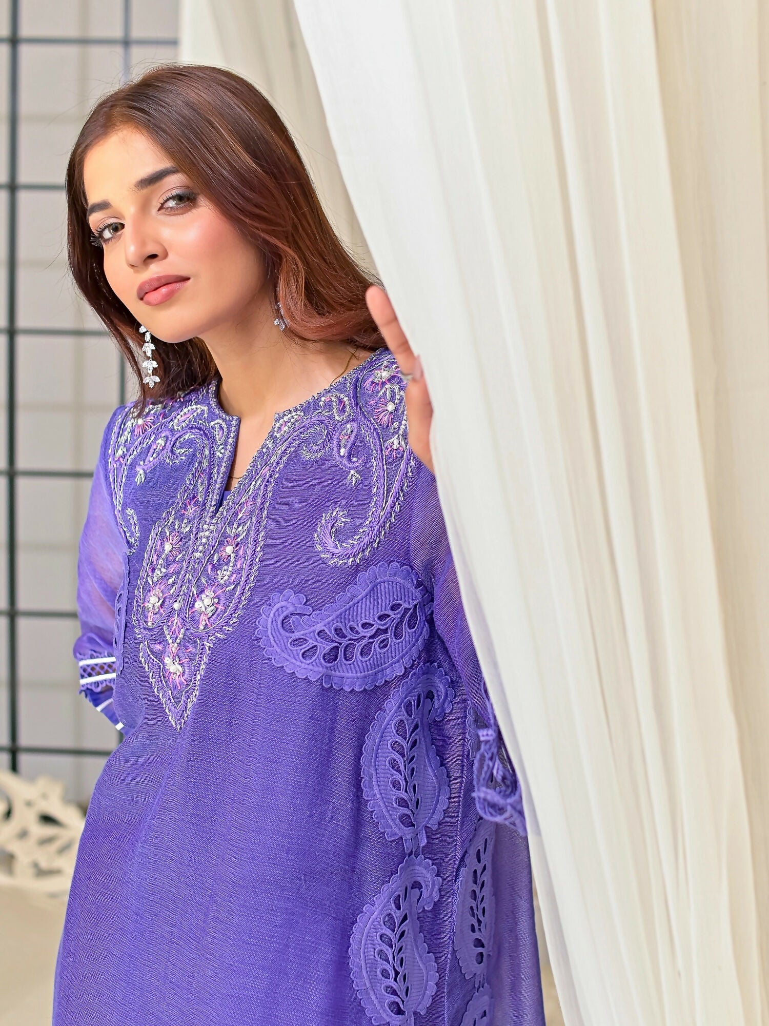Farooq Hameed Studio Khaddi Net Embroidered Stitched 3-Piece Suit-Romi