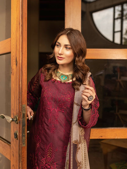 Panache Apparel Organza Net Embroidered Stitched 2-Piece Suit-Ozzy