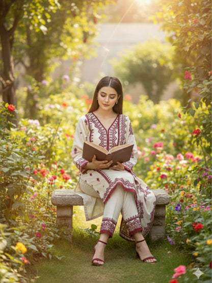 Zeephire Dhanak Embroidered Stitched 3-Piece Suit-Abira