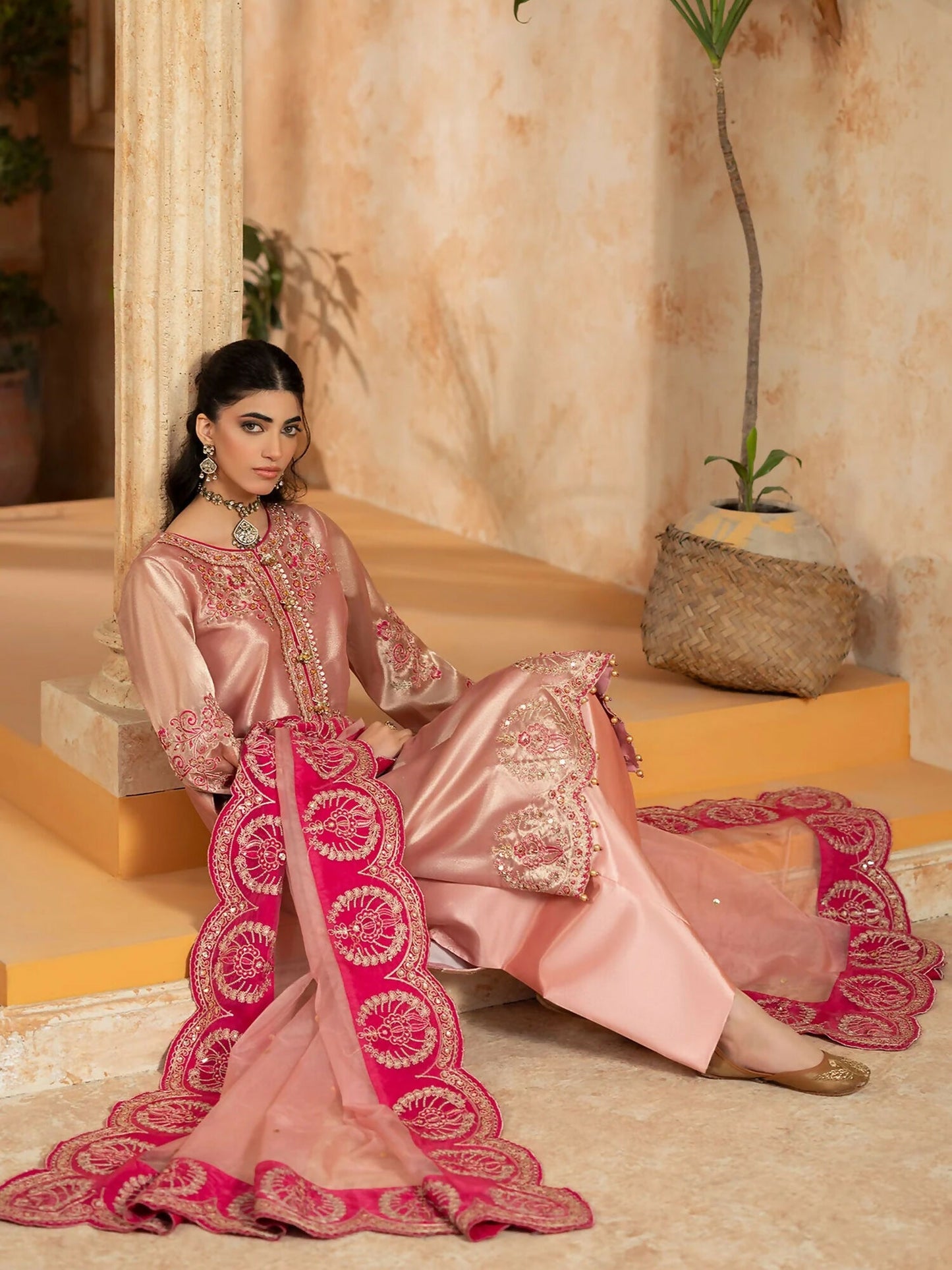 Shurooq Kanpur 1912 Tissue Embellished Stitched 3-Piece Suit-Sukhan